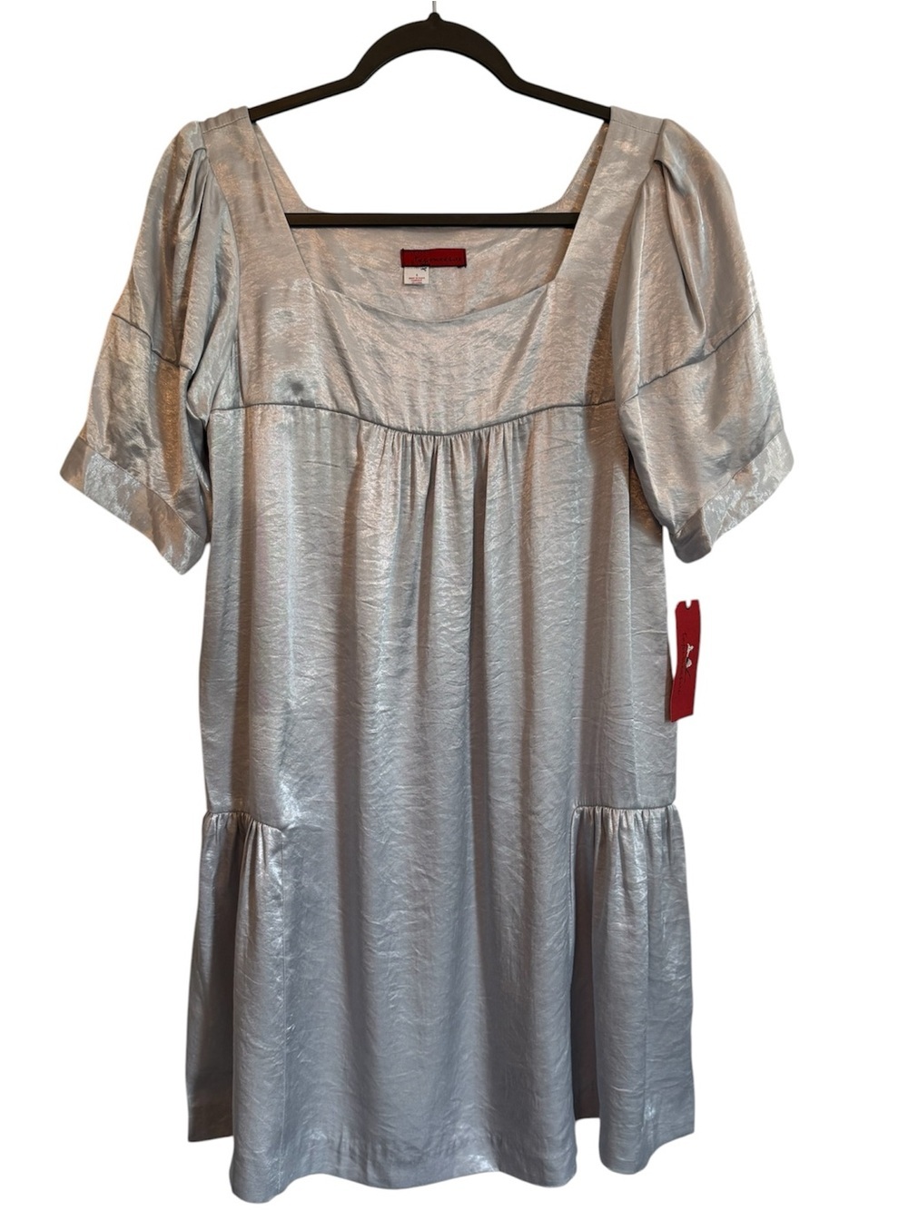 Shimmery Silver Mini Dress with Puff Sleeves
